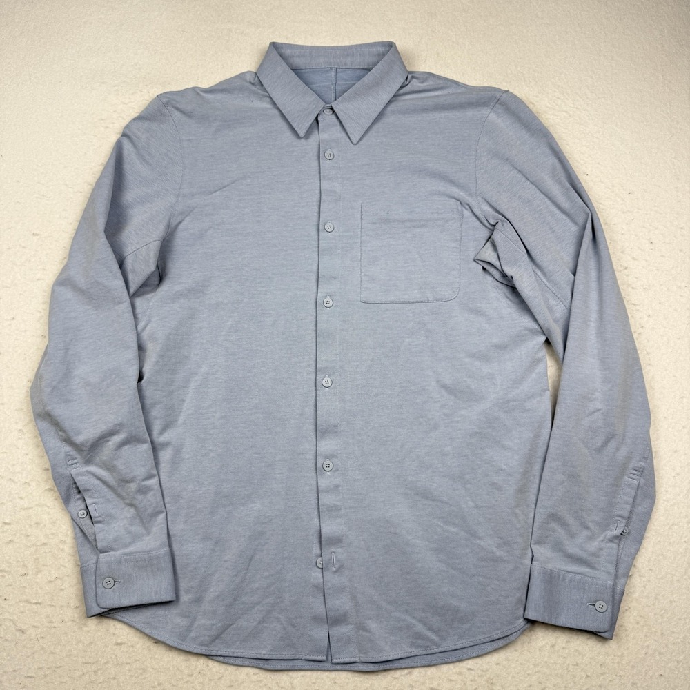 Lululemon Shirt Mens Large Blue Solid Long Sleeve Button Up Knit Casual